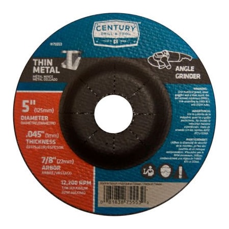 Century Drill & Tool Century Drill  75553  Depressed Center Grinding Wheel 5" x 7/8"  Type 27 Aluminum Oxide 75553